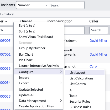 Configure > List Layout