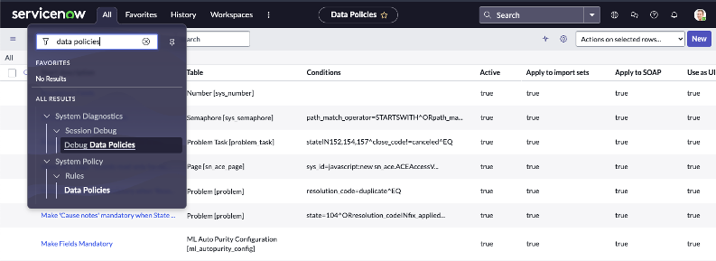 All > System Policy > Rules > Data Policies