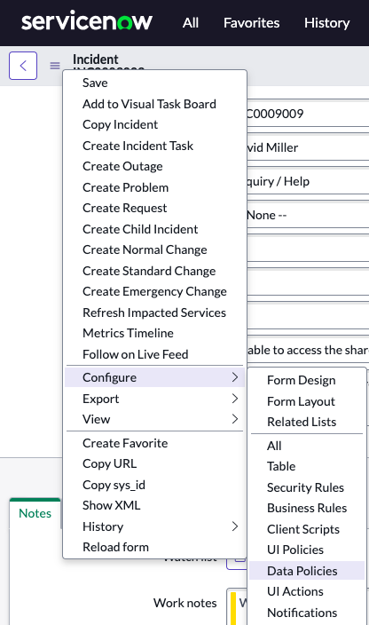 Image of context menu>configure>data policies