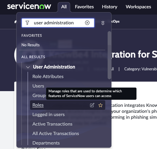 Screenshot of All > User Administration > Roles