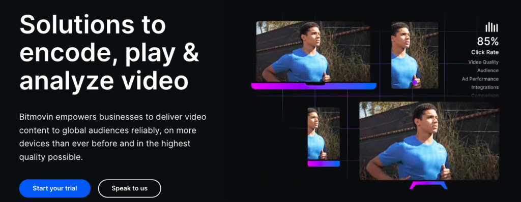 Screen shot of the Bitmovin home page.