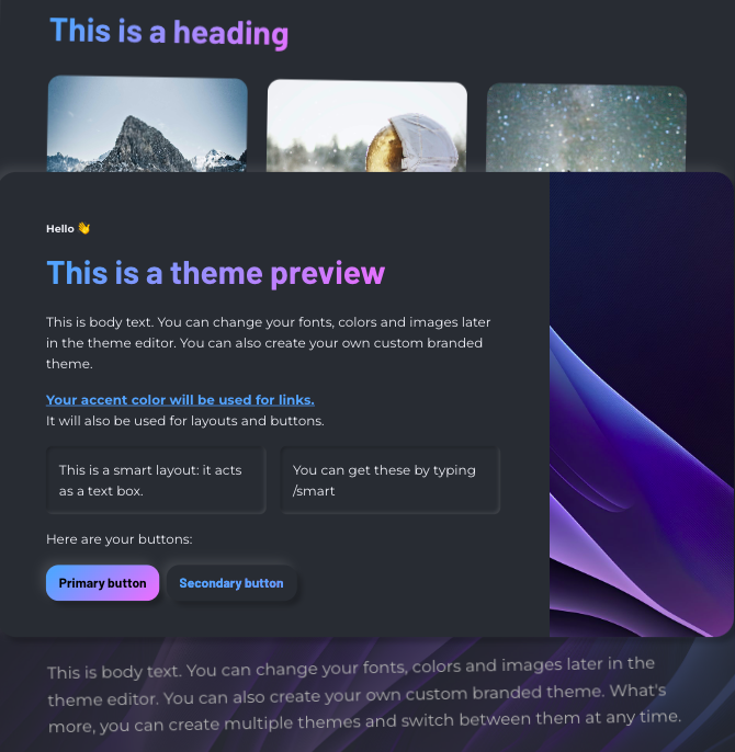 Screen shot of the theme preview with purple text on a black background. 