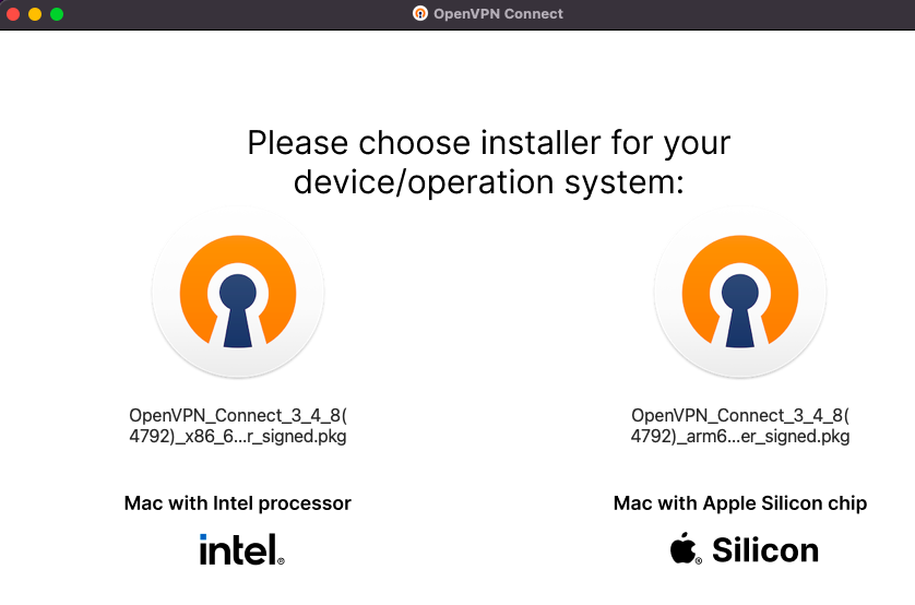 Screen shot that says please choose installer for your device/operation system. 