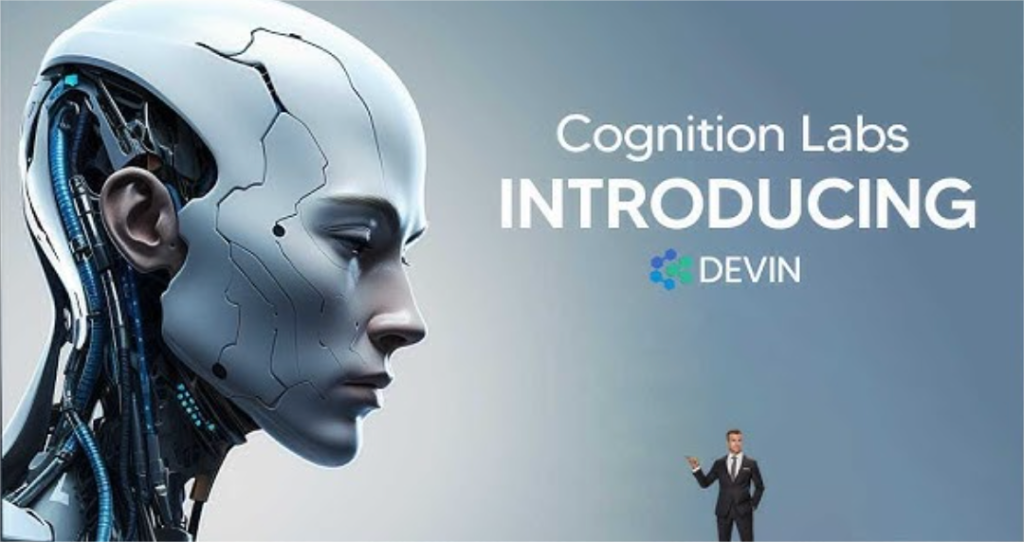 Image of a cyborg. Next to the cyborg are the words Cognition Labs Introducting Devin